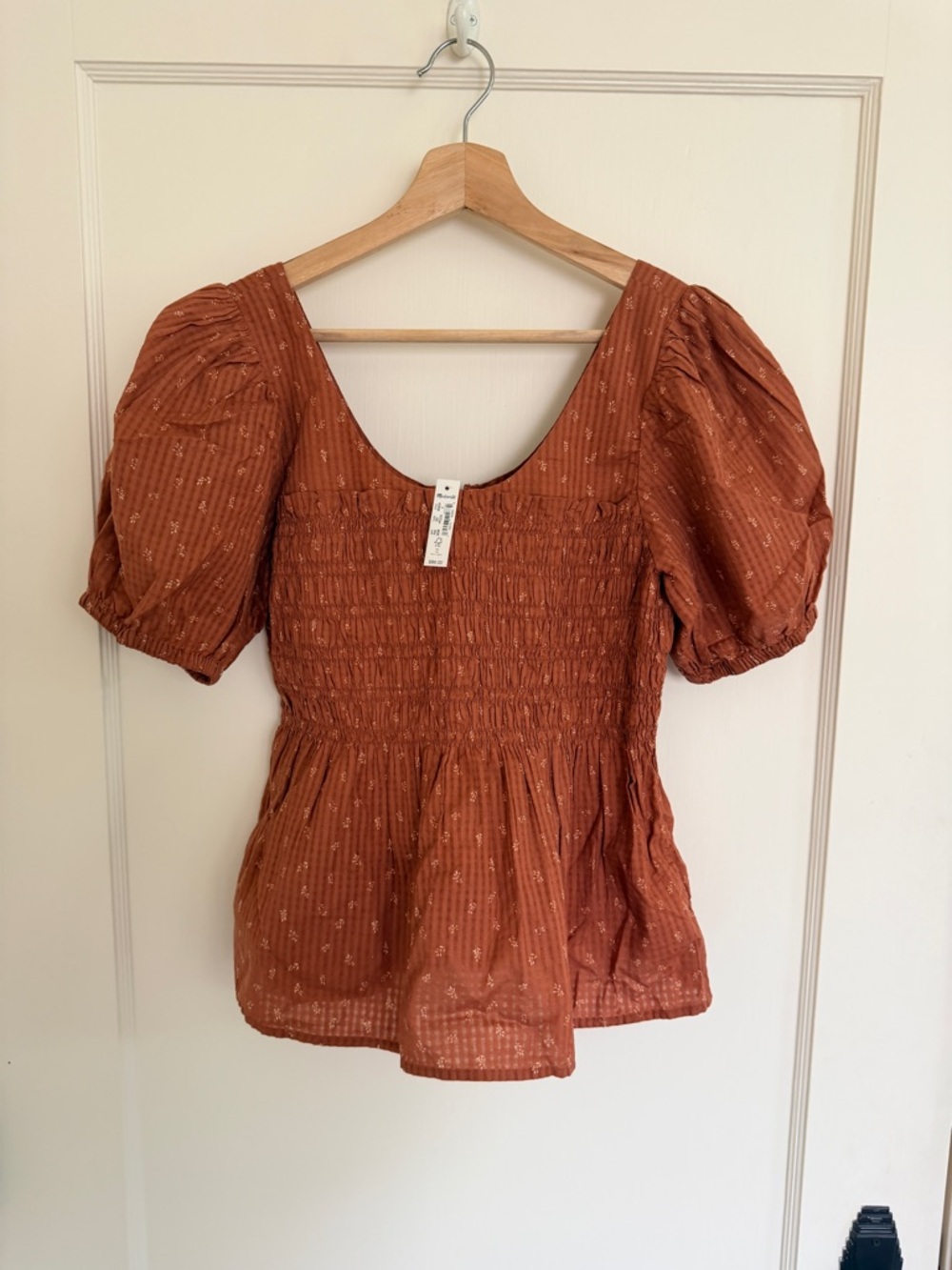 NWT Madewell Smocked Puff Sleeve 100% Cotton Floral Print Blouse - Size 4